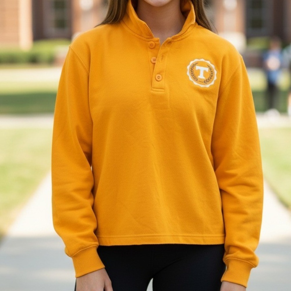 Rivalry Threads Orange 'T' Logo Collared Pullover Sweatshirt Size M
